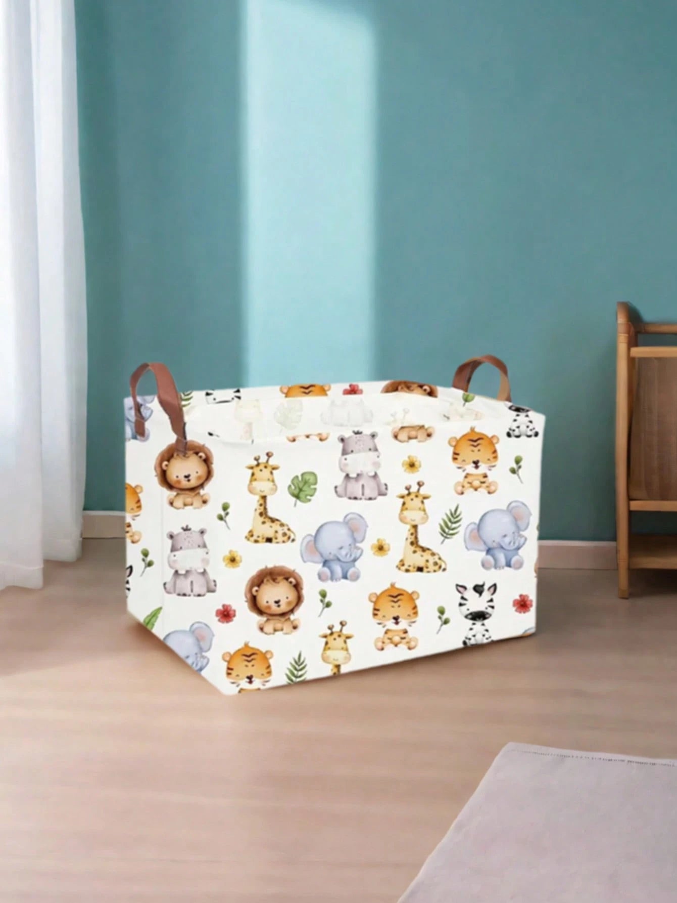 1pc Baby Room Canvas Foldable Clothes Storage Basket Cartoon Pattern With Handle Toy Box Storage Bucket Cute And Light, Suitable For Family Children's Baby Room Arrangement And Storage (Pattern Direct