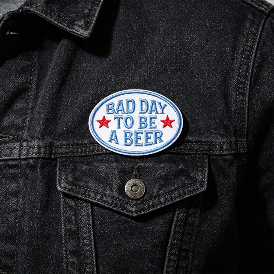 1pc "Bad Day To Be A Beer" Iron-On Patch, 3-Inch Funny Embroidered Applique, Sew-On Badge For Hats, Jackets, Vests, Backpacks, Clothing Decoration