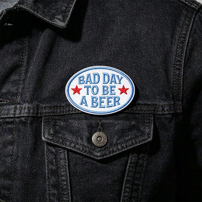 1pc "Bad Day To Be A Beer" Iron-On Patch, 3-Inch Funny Embroidered Applique, Sew-On Badge For Hats, Jackets, Vests, Backpacks, Clothing Decoration