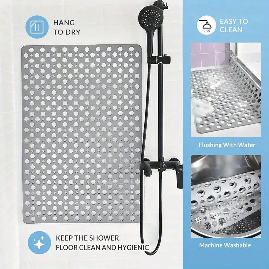 1pc Bathroom Mat With Suction Cup, Shower Blanket, Shower Mat With Circular Hole Design, Bathroom Massage Ring, Quick Drainage, Suitable For Shower Rooms, Bathroom Decor,Hotel Bathrooms, Toilets, Bath
