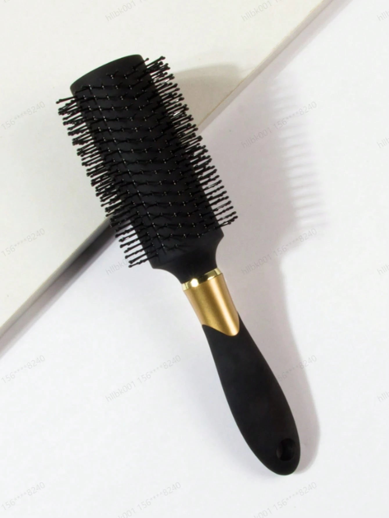 1pc Black Large Double-Prong Anti-Slip Round Hair Brush