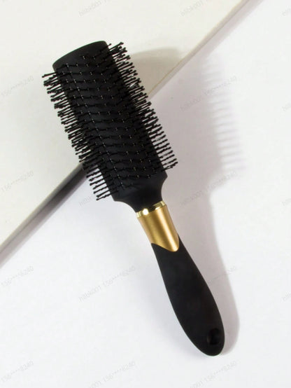 1pc Black Large Double-Prong Anti-Slip Round Hair Brush