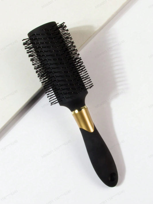 1pc Black Large Double-Prong Anti-Slip Round Hair Brush