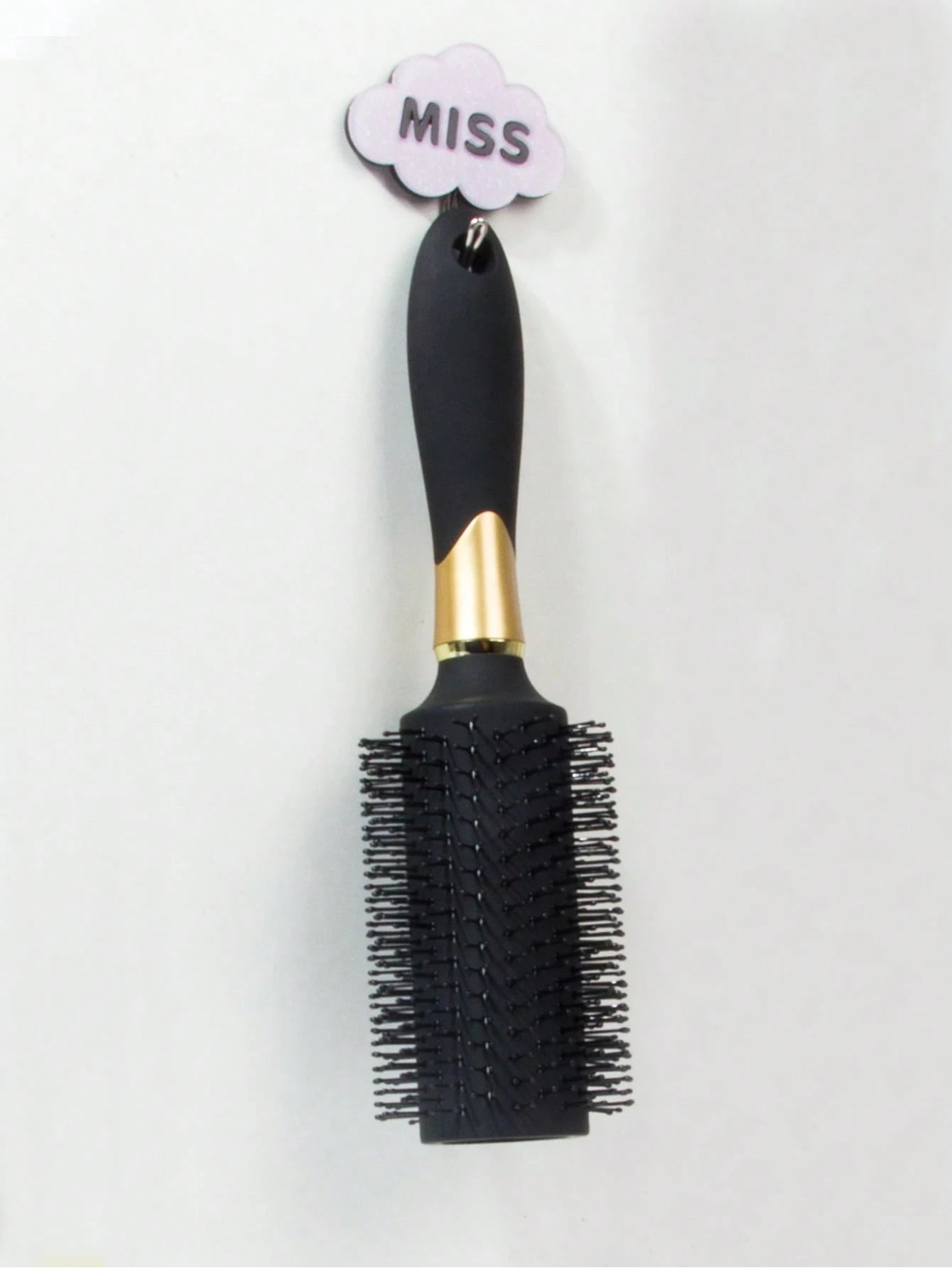 1pc Black Large Double-Prong Anti-Slip Round Hair Brush