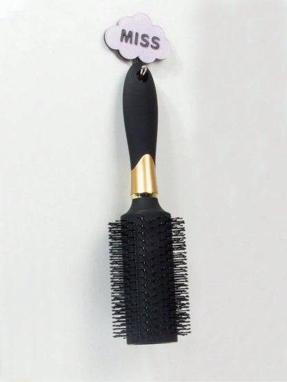1pc Black Large Double-Prong Anti-Slip Round Hair Brush
