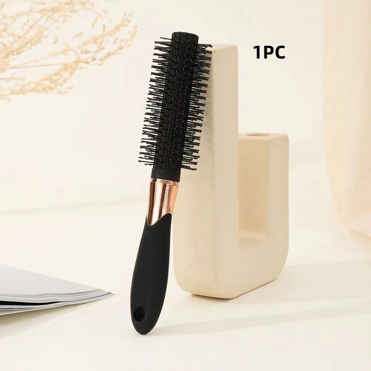 1pc Black Large Double-Prong Anti-Slip Round Hair Brush