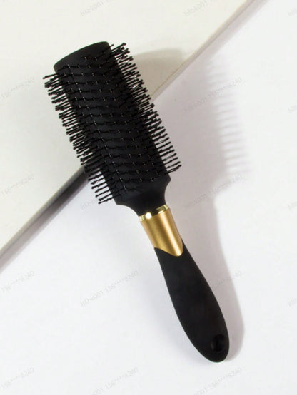 1pc Black Large Double-Prong Anti-Slip Round Hair Brush