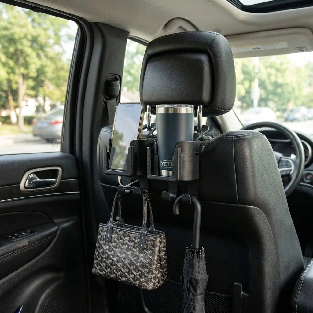 1Pc Black Practical Car Seat Back Storage Rack Multi-Compartment Hanging Organizer For Cars