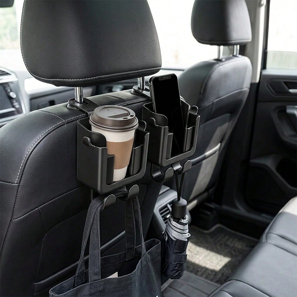 1Pc Black Practical Car Seat Back Storage Rack Multi-Compartment Hanging Organizer For Cars