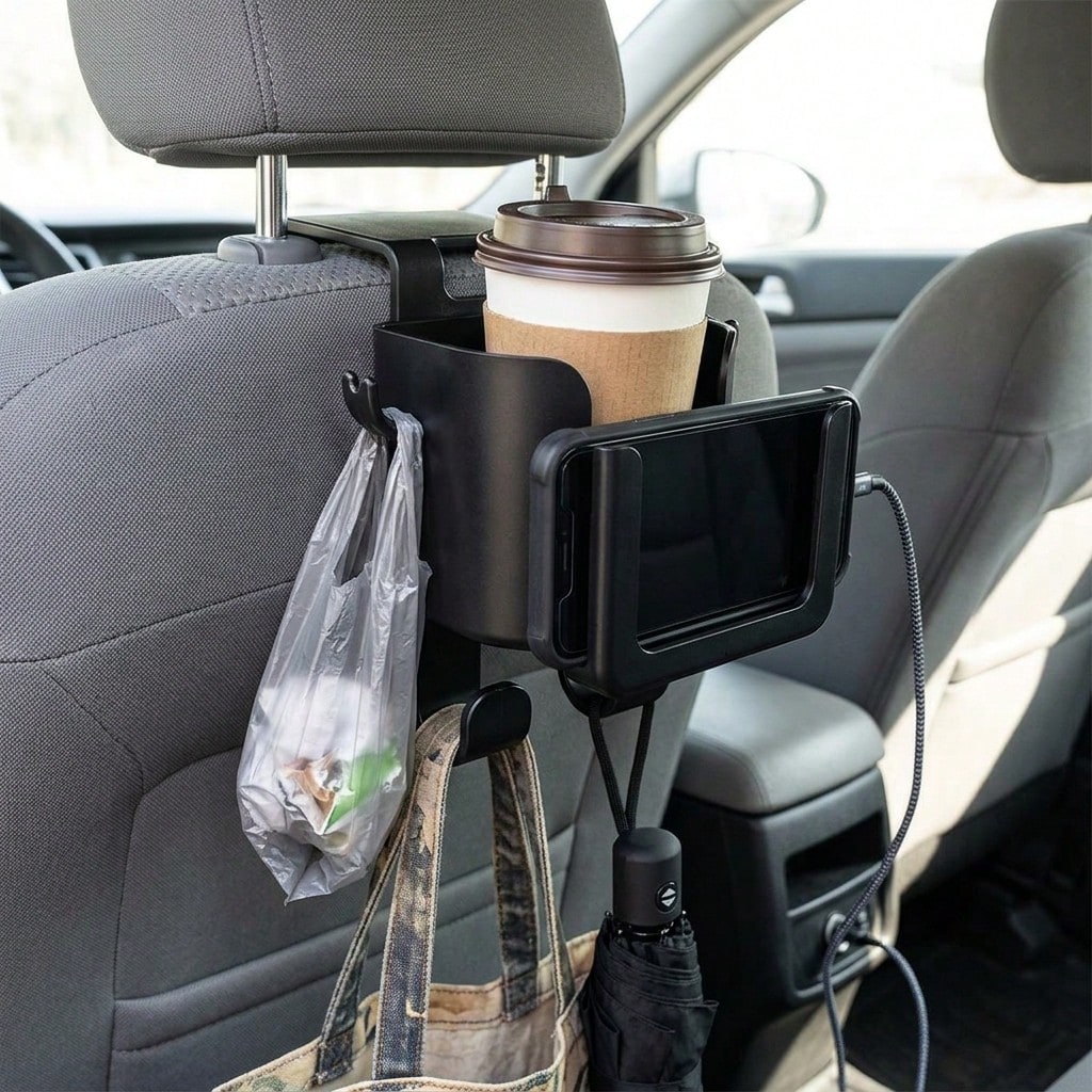 1Pc Black Practical Car Seat Back Storage Rack Multi-Compartment Hanging Organizer For Cars