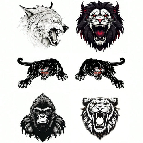 1pc Black & White Animal Series Fierce Lion Head, Wolf, Leopard, Gorilla King Kong 3D Effect Car Scratch Cover Sticker Decal For Automotive, Motorcycle, Vehicle Decoration