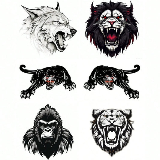 1pc Black & White Animal Series Fierce Lion Head, Wolf, Leopard, Gorilla King Kong 3D Effect Car Scratch Cover Sticker Decal For Automotive, Motorcycle, Vehicle Decoration