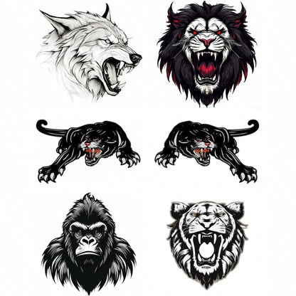 1pc Black & White Animal Series Fierce Lion Head, Wolf, Leopard, Gorilla King Kong 3D Effect Car Scratch Cover Sticker Decal For Automotive, Motorcycle, Vehicle Decoration