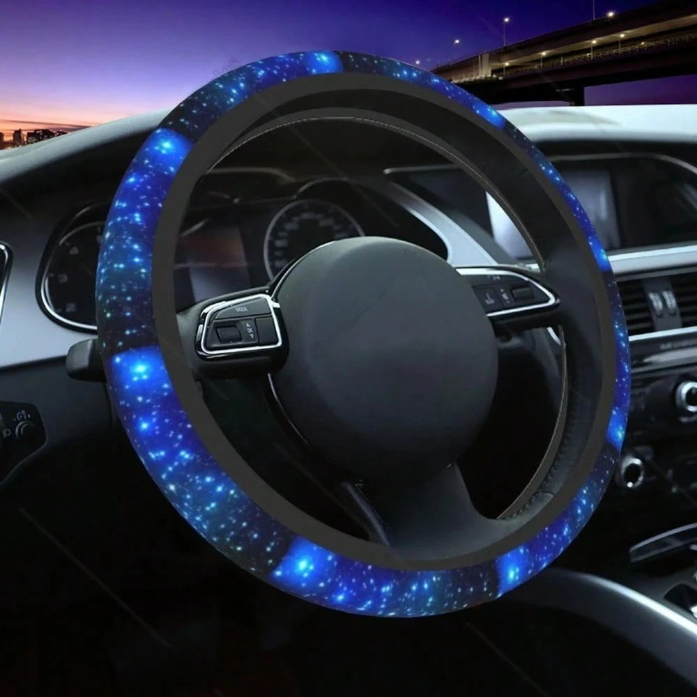 1pc Blue Starry Sky Steering Wheel Cover, Steering Wheel Protector Accessory, Car Supplies