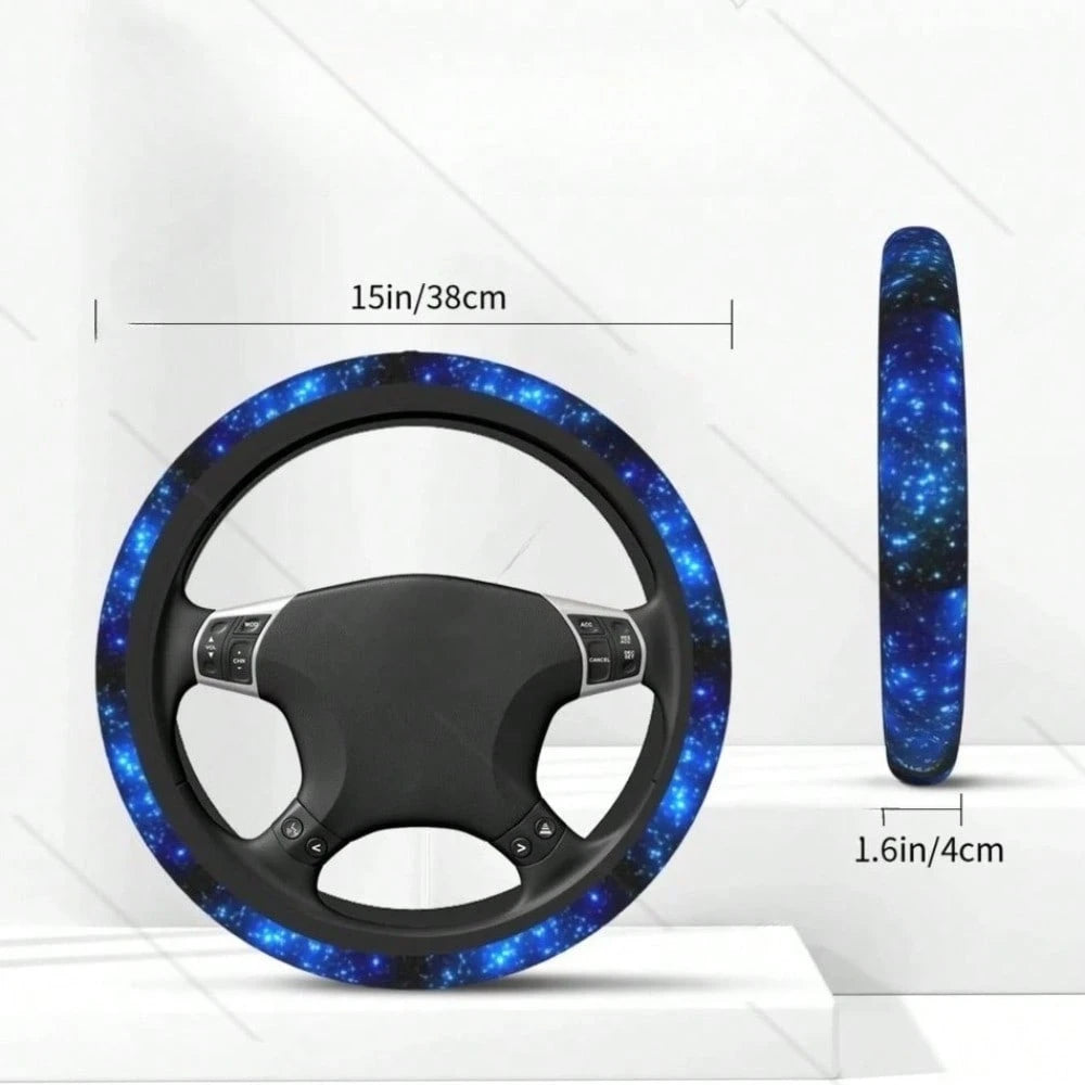 1pc Blue Starry Sky Steering Wheel Cover, Steering Wheel Protector Accessory, Car Supplies