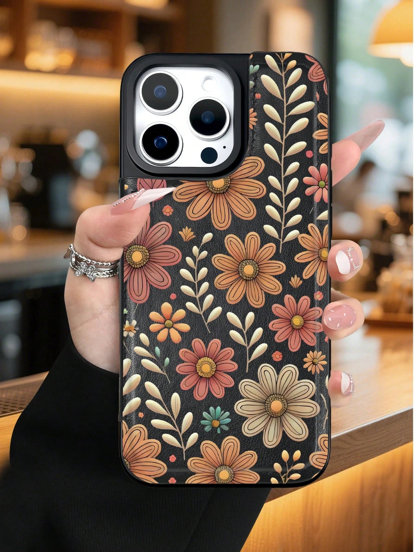 1PC Boho Daisy Vintage Garden Art Style Phone Case, TPU+PC Dual-Layer Material, Handcrafted Custom Design, Premium Fashionable Faux Leather Flip Wallet Card Holder Cover, Compatible With IPhone 17/16