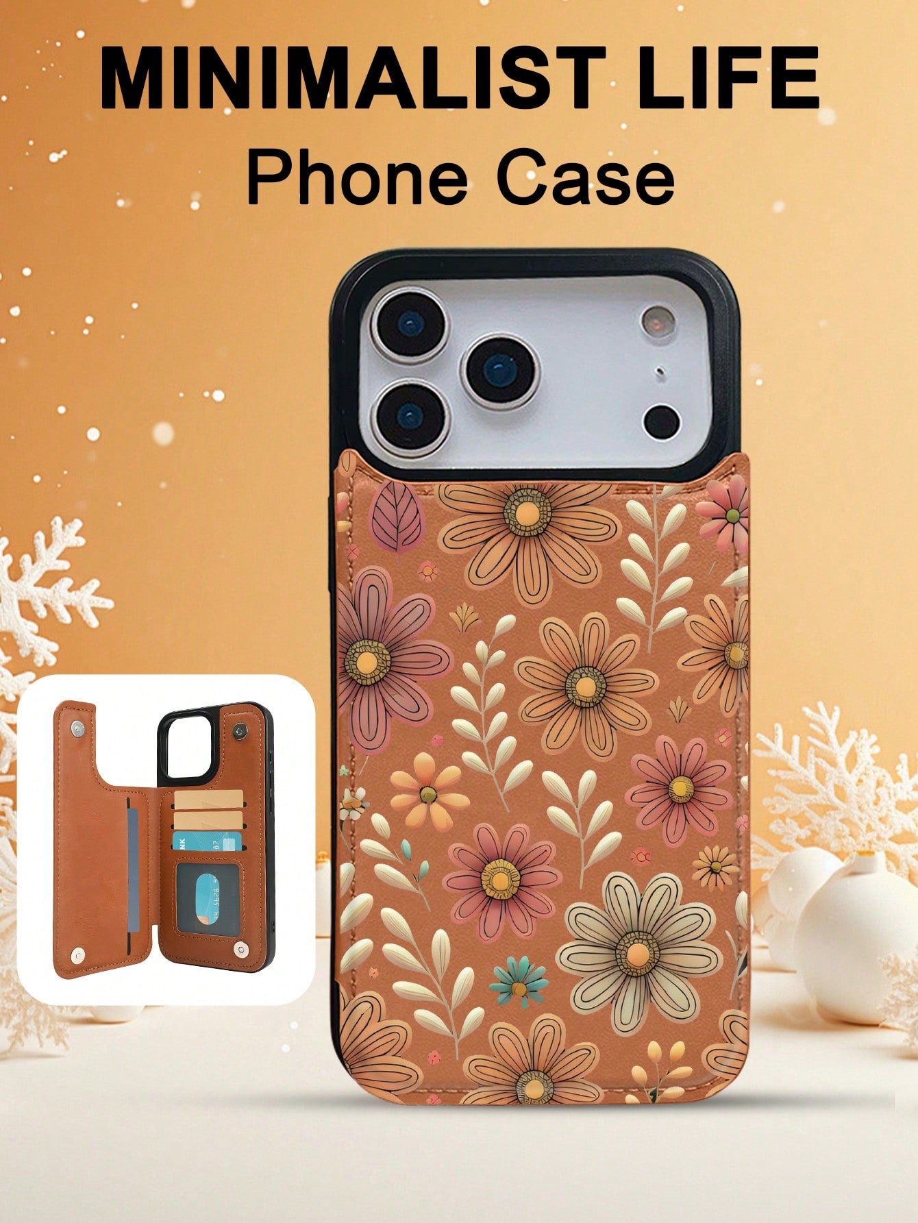 1PC Boho Daisy Vintage Garden Art Style Phone Case, TPU+PC Dual-Layer Material, Handcrafted Custom Design, Premium Fashionable Faux Leather Flip Wallet Card Holder Cover, Compatible With IPhone 17/16