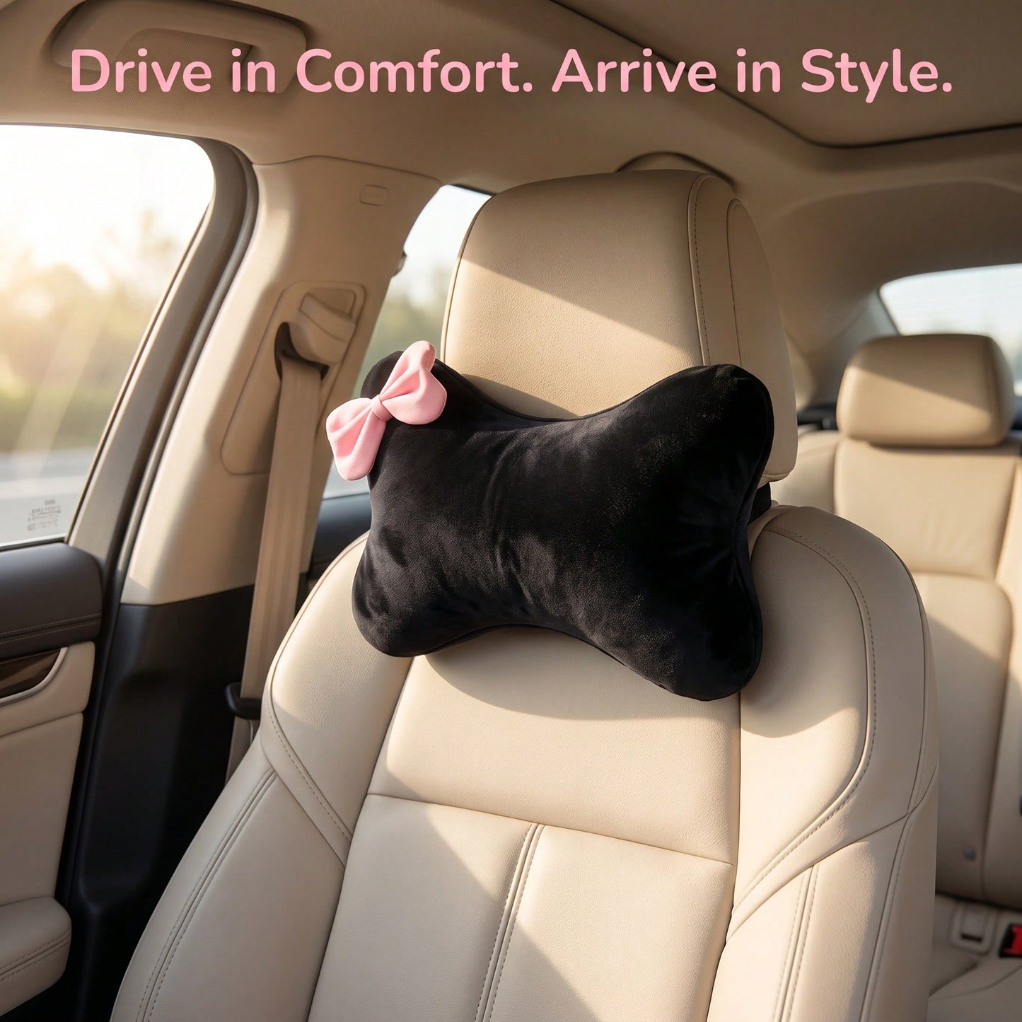 1pc Bowknot Plush Car Seat Neck Pillow, Travel Relaxation Head & Neck Support Pillow, Comfortable Car Cushion