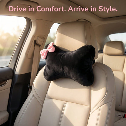 1pc Bowknot Plush Car Seat Neck Pillow, Travel Relaxation Head & Neck Support Pillow, Comfortable Car Cushion