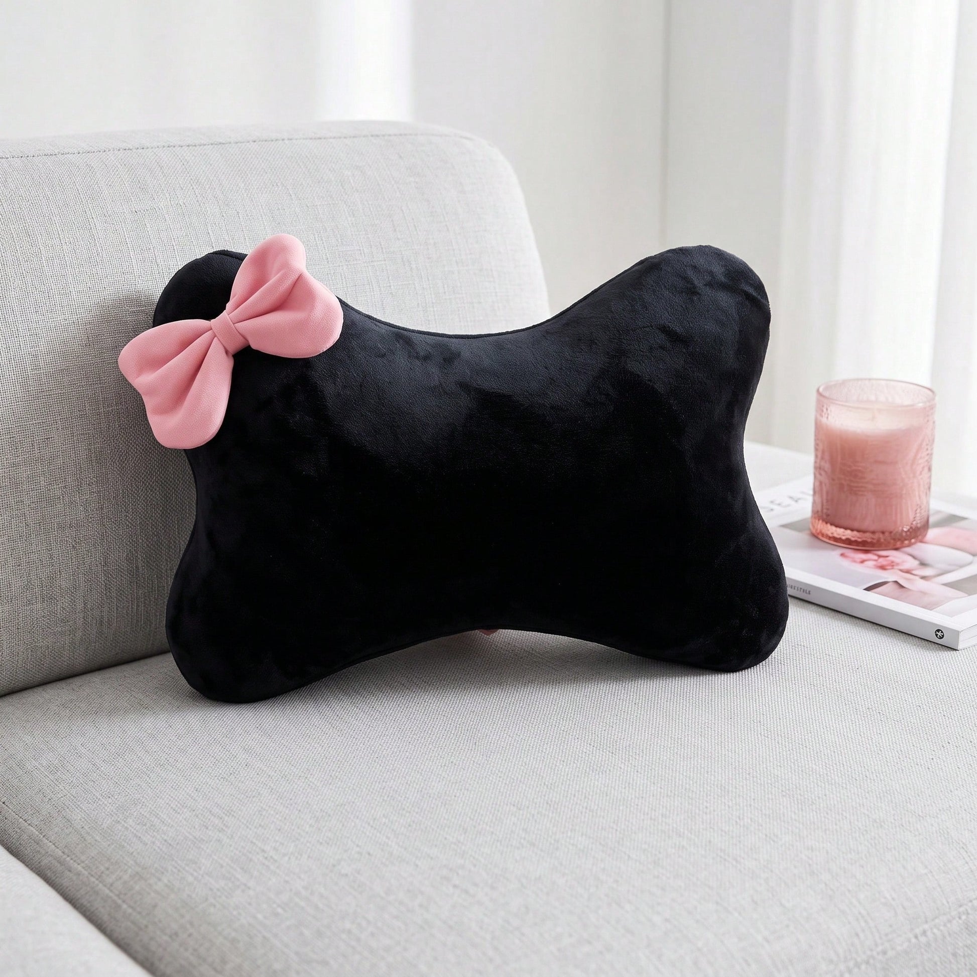 1pc Bowknot Plush Car Seat Neck Pillow, Travel Relaxation Head & Neck Support Pillow, Comfortable Car Cushion