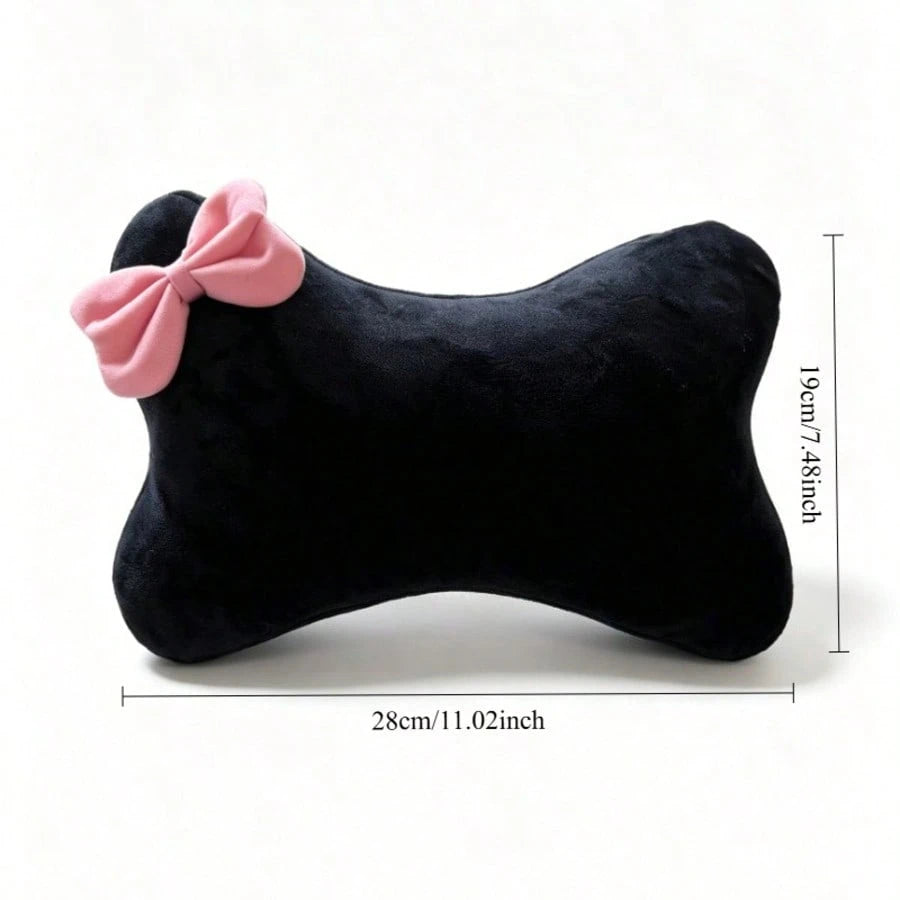 1pc Bowknot Plush Car Seat Neck Pillow, Travel Relaxation Head & Neck Support Pillow, Comfortable Car Cushion