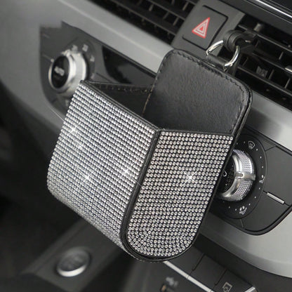 1pc Car Air Vent Organizer, Car Coin Holder, Rhinestone Car Air Vent Leather Pocket, Universal Car Accessory Shiny Car Small Bag With Hook, Suitable For Fashion Glasses, Keys, Coins