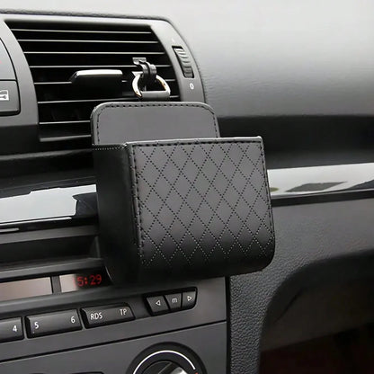 1pc Car Air Vent Organizer, Car Coin Holder, Rhinestone Car Air Vent Leather Pocket, Universal Car Accessory Shiny Car Small Bag With Hook, Suitable For Fashion Glasses, Keys, Coins