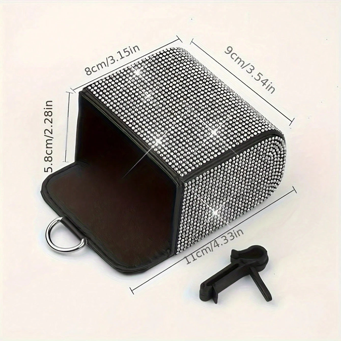 1pc Car Air Vent Organizer, Car Coin Holder, Rhinestone Car Air Vent Leather Pocket, Universal Car Accessory Shiny Car Small Bag With Hook, Suitable For Fashion Glasses, Keys, Coins