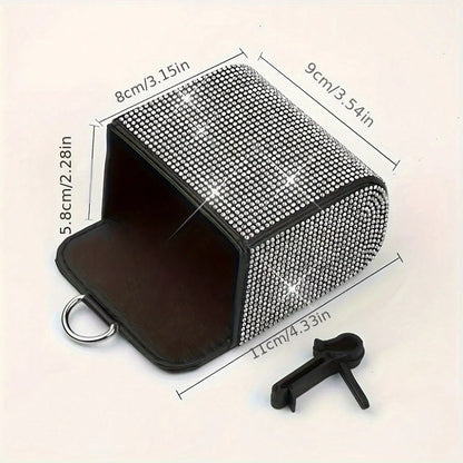 1pc Car Air Vent Organizer, Car Coin Holder, Rhinestone Car Air Vent Leather Pocket, Universal Car Accessory Shiny Car Small Bag With Hook, Suitable For Fashion Glasses, Keys, Coins