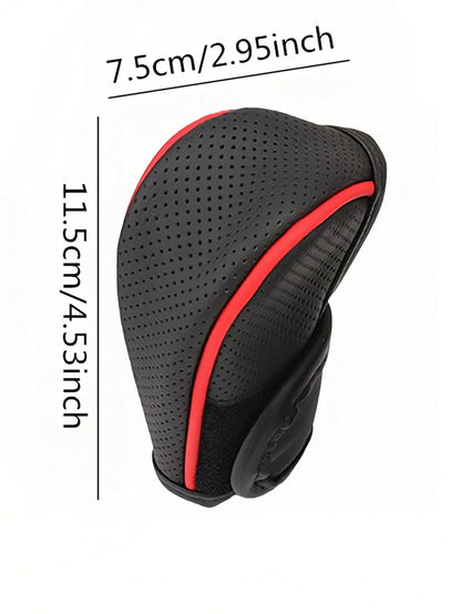1pc Car Gear Shift Knob Cover, PU Leather Anti-Slip Protective Case, Auto Interior Accessories Decorations