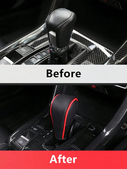 1pc Car Gear Shift Knob Cover, PU Leather Anti-Slip Protective Case, Auto Interior Accessories Decorations