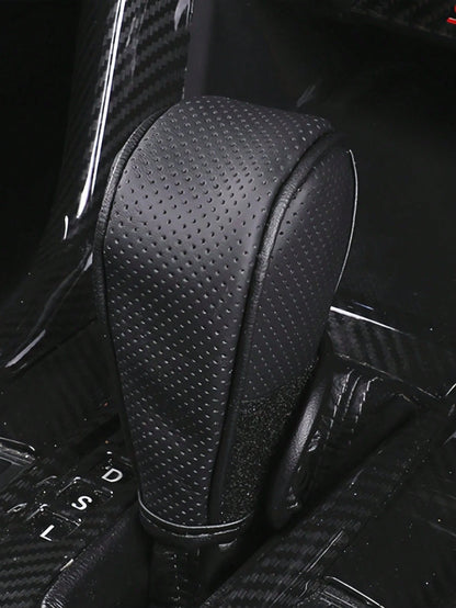 1pc Car Gear Shift Knob Cover, PU Leather Anti-Slip Protective Case, Auto Interior Accessories Decorations