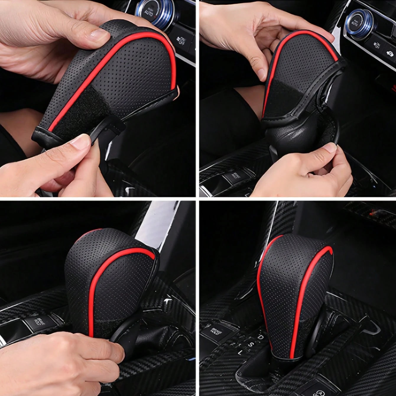 1pc Car Gear Shift Knob Cover, PU Leather Anti-Slip Protective Case, Auto Interior Accessories Decorations