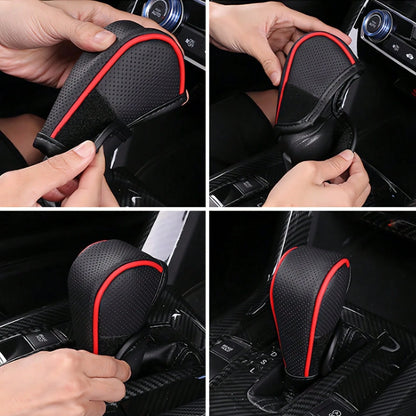 1pc Car Gear Shift Knob Cover, PU Leather Anti-Slip Protective Case, Auto Interior Accessories Decorations