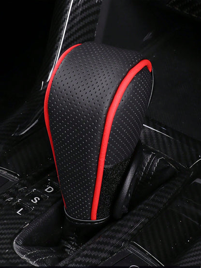1pc Car Gear Shift Knob Cover, PU Leather Anti-Slip Protective Case, Auto Interior Accessories Decorations
