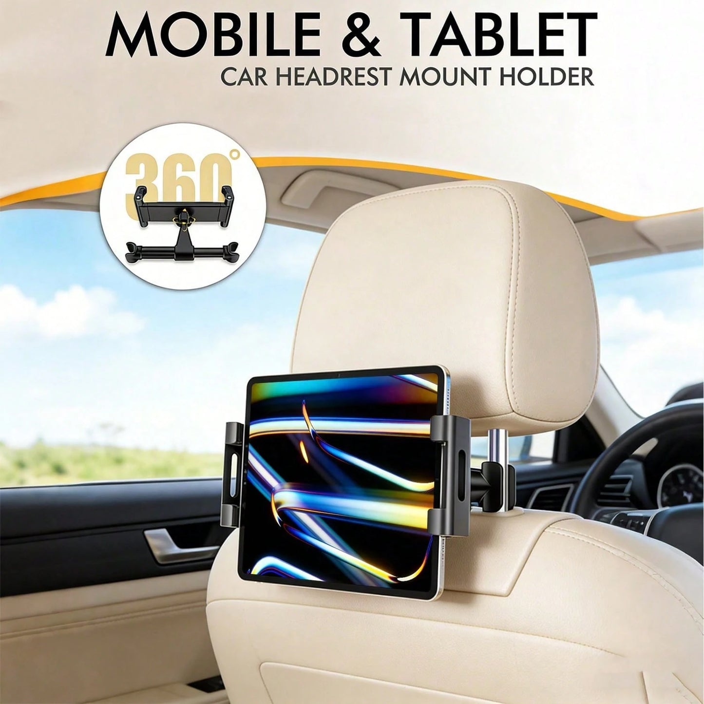 1pc Car Headrest Tablet And Phone Holder, 360° Rotating Design, Suitable For 5.5-11 Inch Devices (Including Tablets And E-Book Readers), Practical Backseat Travel Entertainment Mount