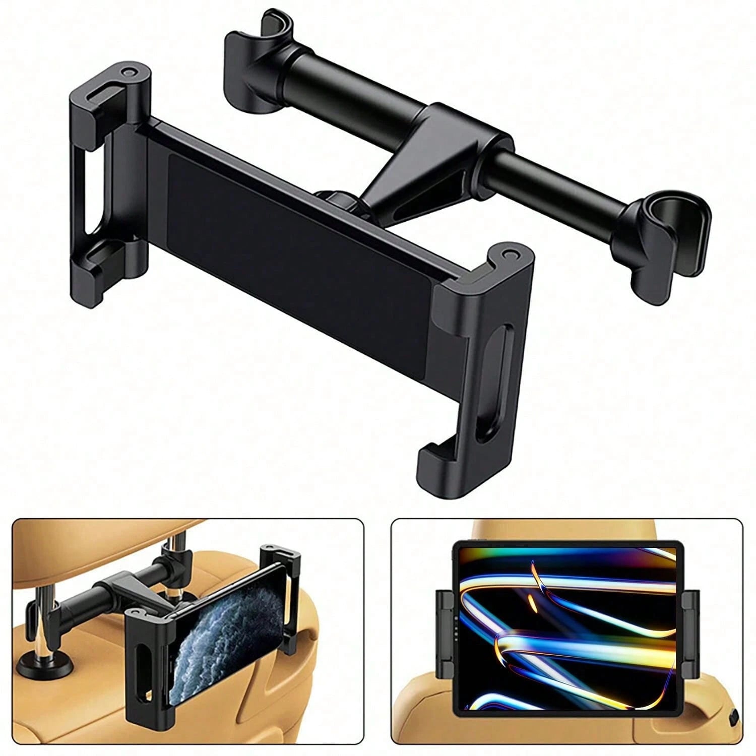 1pc Car Headrest Tablet And Phone Holder, 360° Rotating Design, Suitable For 5.5-11 Inch Devices (Including Tablets And E-Book Readers), Practical Backseat Travel Entertainment Mount