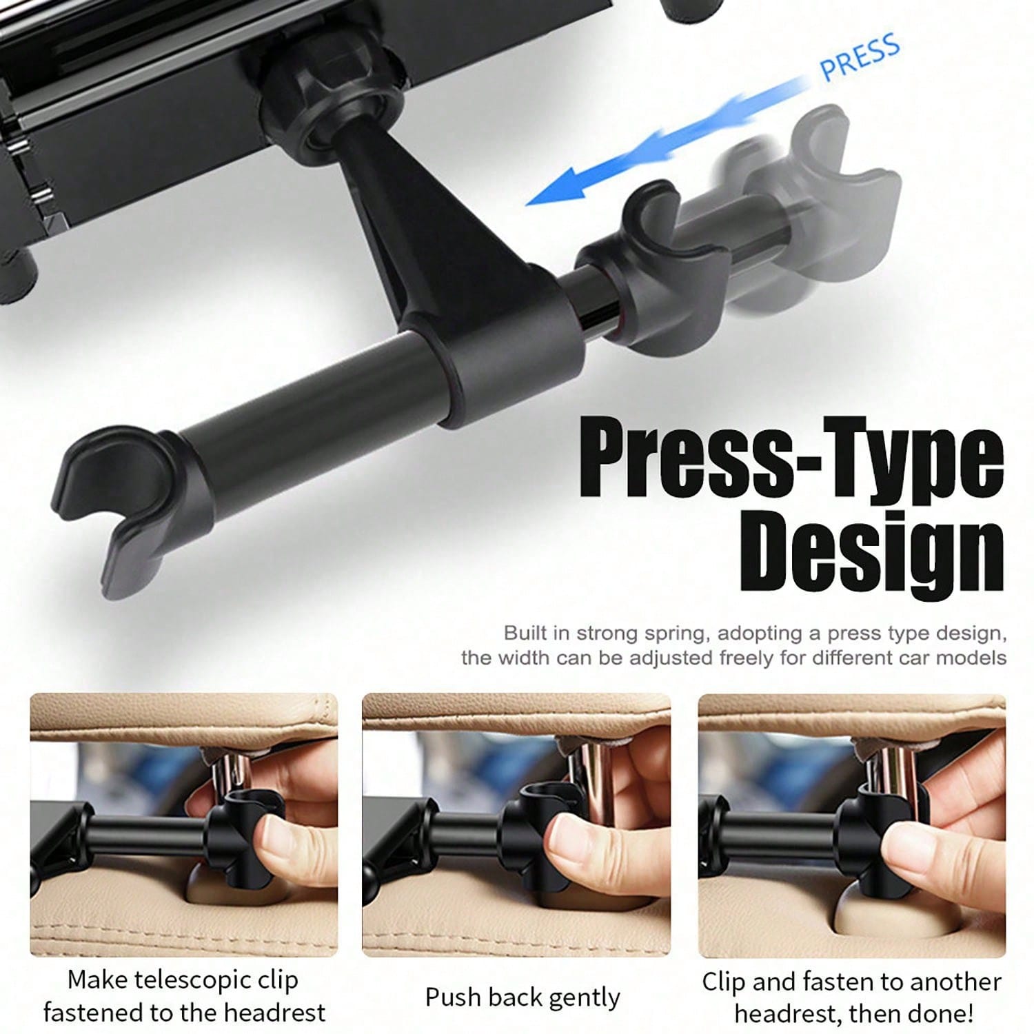 1pc Car Headrest Tablet And Phone Holder, 360° Rotating Design, Suitable For 5.5-11 Inch Devices (Including Tablets And E-Book Readers), Practical Backseat Travel Entertainment Mount