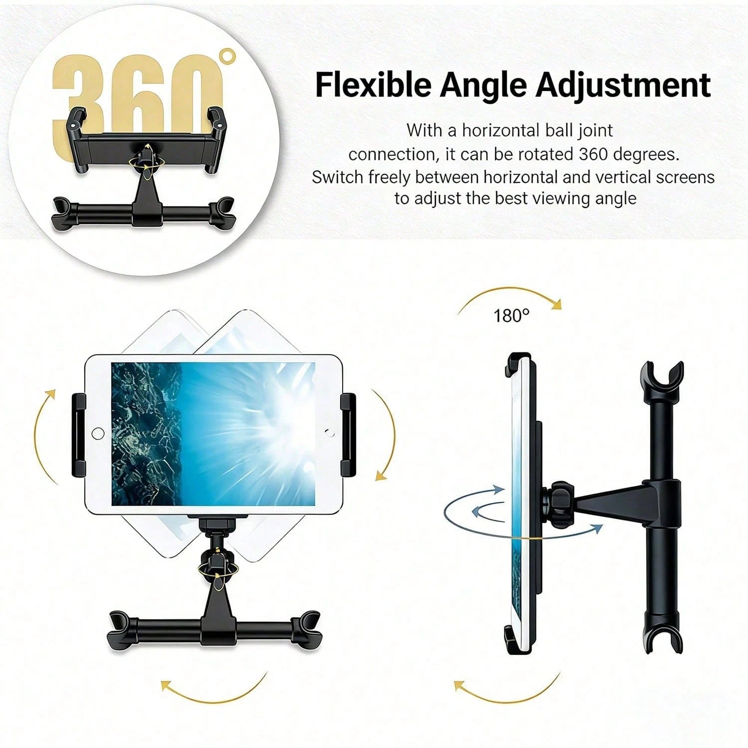 1pc Car Headrest Tablet And Phone Holder, 360° Rotating Design, Suitable For 5.5-11 Inch Devices (Including Tablets And E-Book Readers), Practical Backseat Travel Entertainment Mount