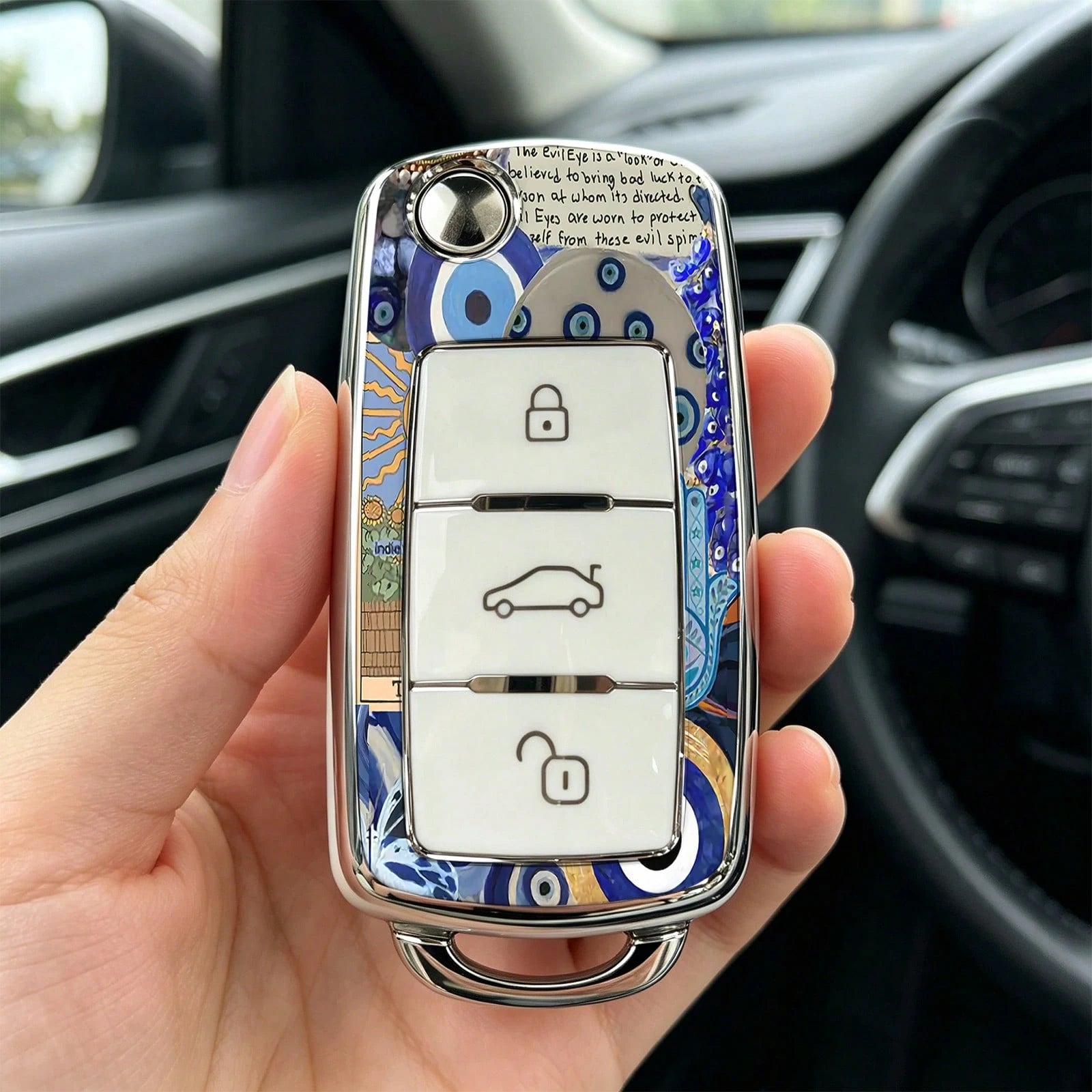 1pc Car Key Case-Chic Print,Suitable For Jetta Mk6, Polo Mk5, Golf Mk6, Tiguan Mk1, Passat B7, Passat NMS, Caddy Mk3, Beetle, Amarok, Touran Mk1. Advanced Soft-Touch, Does Not Block Signal, Unisex.
