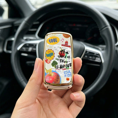 1pc Car Key Case-Chic Print,Suitable For Jetta Mk6, Polo Mk5, Golf Mk6, Tiguan Mk1, Passat B7, Passat NMS, Caddy Mk3, Beetle, Amarok, Touran Mk1. Advanced Soft-Touch, Does Not Block Signal, Unisex.