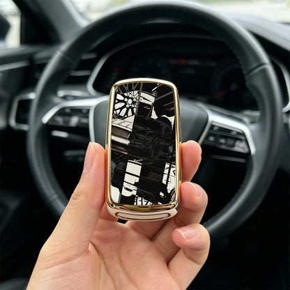 1pc Car Key Case-Chic Print,Suitable For Jetta Mk6, Polo Mk5, Golf Mk6, Tiguan Mk1, Passat B7, Passat NMS, Caddy Mk3, Beetle, Amarok, Touran Mk1. Advanced Soft-Touch, Does Not Block Signal, Unisex.
