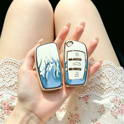 1pc Car Key Case-Vogue Print,Suitable For Audi A3 8P, A6 C6, Q3 8U, A1 8X, Q7 4L, TT 8J, R8 42.Advanced Soft-Touch, Does Not Block Signal, Unisex.