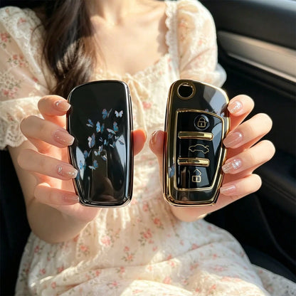 1pc Car Key Case-Vogue Print,Suitable For Audi A3 8P, A6 C6, Q3 8U, A1 8X, Q7 4L, TT 8J, R8 42.Advanced Soft-Touch, Does Not Block Signal, Unisex.