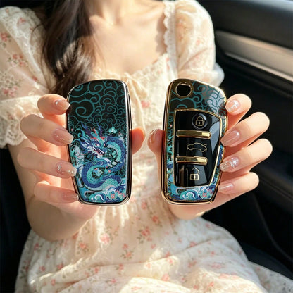 1pc Car Key Case-Vogue Print,Suitable For Audi A3 8P, A6 C6, Q3 8U, A1 8X, Q7 4L, TT 8J, R8 42.Advanced Soft-Touch, Does Not Block Signal, Unisex.