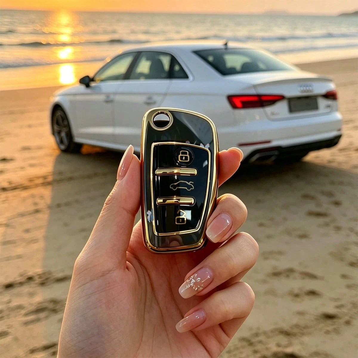 1pc Car Key Case-Vogue Print,Suitable For Audi A3 8P, A6 C6, Q3 8U, A1 8X, Q7 4L, TT 8J, R8 42.Advanced Soft-Touch, Does Not Block Signal, Unisex.