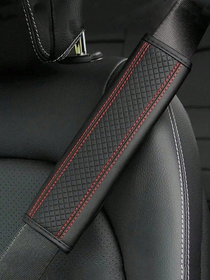 1pc Car PU Leather Embossed Seat Belt Shoulder Pad Protector Cover