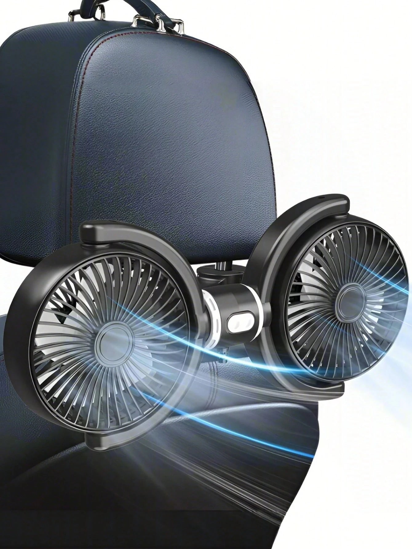 1pc Car Seat Fan, 360 Degree Rotatable Dual-Head Backseat Fan, Portable Fan For Backseat. 3-Speed Adjustable Fan To Enhance Air Circulation And Provide Cooling For Passengers Or Pets In Every Corner O