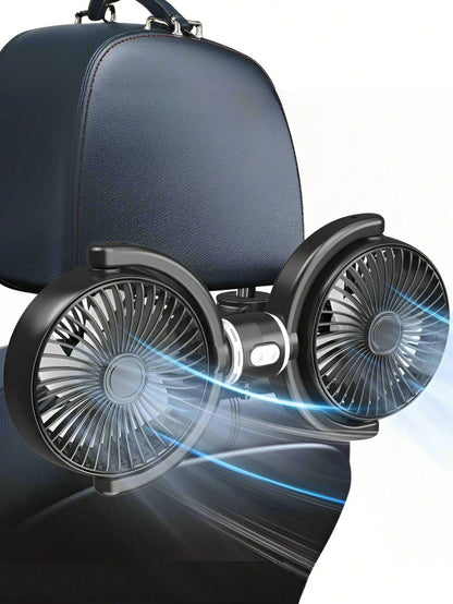 1pc Car Seat Fan, 360 Degree Rotatable Dual-Head Backseat Fan, Portable Fan For Backseat. 3-Speed Adjustable Fan To Enhance Air Circulation And Provide Cooling For Passengers Or Pets In Every Corner O