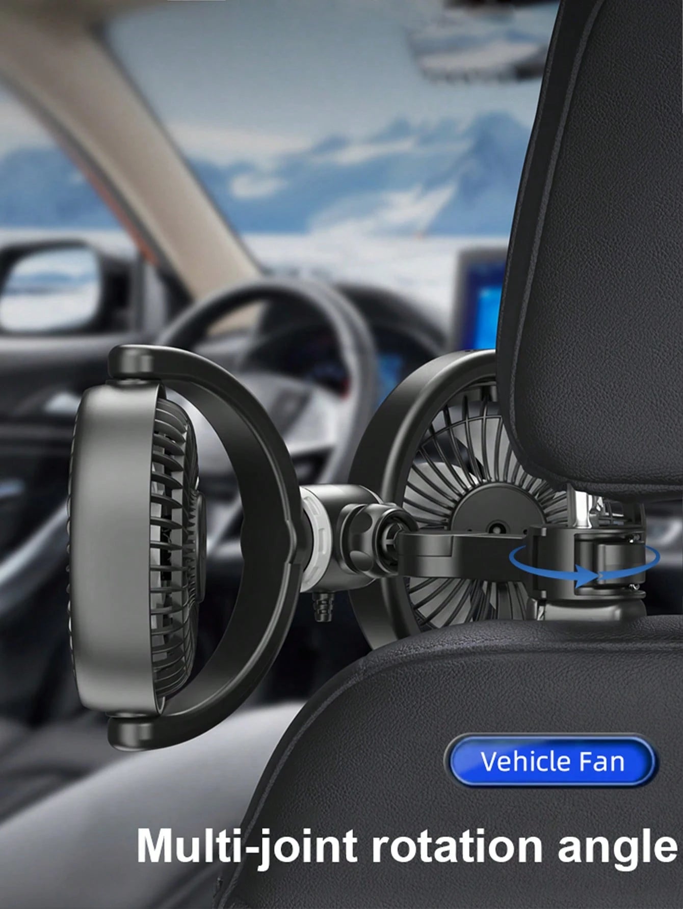 1pc Car Seat Fan, 360 Degree Rotatable Dual-Head Backseat Fan, Portable Fan For Backseat. 3-Speed Adjustable Fan To Enhance Air Circulation And Provide Cooling For Passengers Or Pets In Every Corner O
